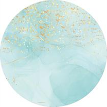 Painel De Festa Redondo 1,5x1,5 - Efeito Glitter Dourado e Mármore Tiffany 048