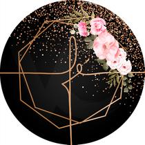 Painel De Festa Redondo 1,5x1,5 - Fé Geométrico com Flores Escuro Efeito Glitter 09