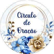 Painel De Festa Redondo 1,5x1,5 - Floral Azul Circulo de Oração 018