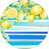 Painel De Festa Redondo 1,5x1,5 - Frutinhas Limão Siciliano Listrado Azul 040