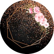 Painel De Festa Redondo 1,5x1,5 - Geométrico com Flores Escuro Efeito Glitter 06