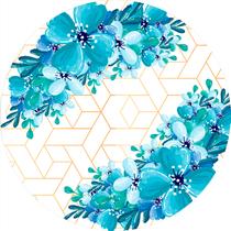 Painel De Festa Redondo 1,5x1,5 - Geométrico Flores Azuis Efeito Glitter 083