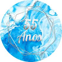 Painel De Festa Redondo 1,5x1,5 - Idade Marmorizado Azul Com Prata 55 Anos 082