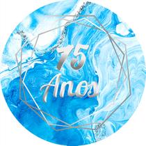Painel De Festa Redondo 1,5x1,5 - Idade Marmorizado Azul Com Prata 75 Anos 085