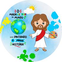 Painel De Festa Redondo 1,5x1,5 - Jesus Maior Pintor do Mundo Céu 016 - Via Cores