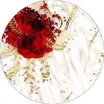 Painel De Festa Redondo 1,5x1,5 - Marmorizado Bege Dourado com Flore 128