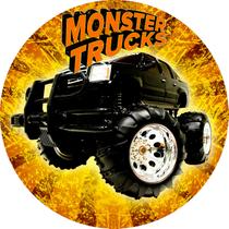 Painel De Festa Redondo 1,5x1,5 - Monster Truck Amarelo Realista 016