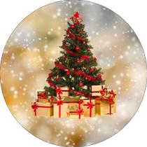 Painel De Festa Redondo 1,5x1,5 - Natal Dourado Árvore com Presentes 037