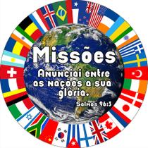 Painel De Festa Redondo 1,5x1,5 - Religioso Missões Bandeiras e Planeta 025 - Via Cores