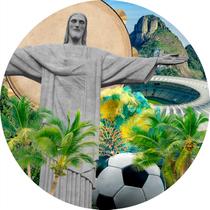 Painel De Festa Redondo 1,5x1,5 - Rio de Janeiro Cristo Redentor e Maracanã 04 - Via Cores