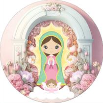 Painel De Festa Redondo 1,5x1,5 - Santa Nossa Senhora Virgem de Guadalupe Cute Fundo Rosa Católico 034
