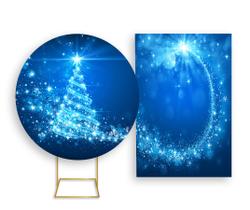 Painel De Festa Redondo + Painel Vertical - Árvore de Natal Azul Iluminado 011