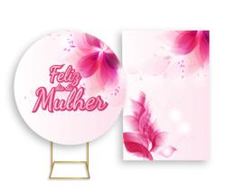 Painel De Festa Redondo + Painel Vertical - Dia das Mulheres Floral Rosa Elegante 011