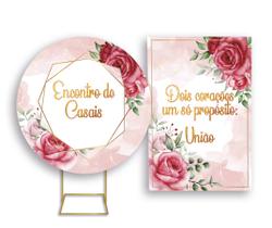 Painel De Festa Redondo + Painel Vertical - Encontro de Casais Rosa Floral 06