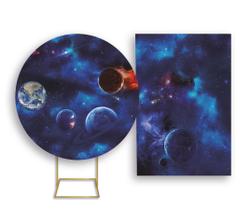 Painel De Festa Redondo + Painel Vertical - Galáxia Azul Planetas 02