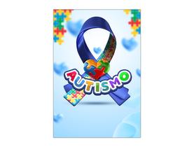 Painel De Festa Vertical 1,50 x 2,20 - Autismo Laço Azul Quebra-Cabeça 003