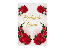 Painel De Festa Vertical 1,50 x 2,20, Bodas de Ouro Rosas Vermelhas 040 Painel De Festa Vertical 1,50 x 2,20, Bodas de Ouro Rosas Vermelhas 040