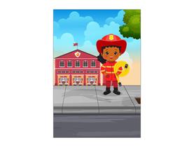 Painel De Festa Vertical 1,50 x 2,20 - Bombeira Cute Cidade 010