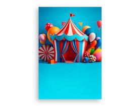 Painel De Festa Vertical 1,50 x 2,20 - Circo Clássico Tenda Azul e Vermelho Efeito 3D 025