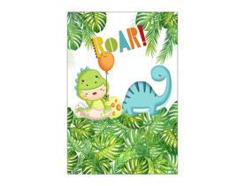 Painel De Festa Vertical 1,50 x 2,20 - Dinossauro Cute Folhagens 021