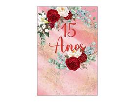 Painel De Festa Vertical 1,50 x 2,20 - Efeito Mármore Floral 15 Anos 174