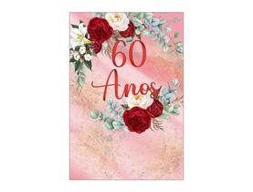 Painel De Festa Vertical 1,50 x 2,20 - Efeito Mármore Floral 60 Anos 098