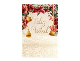 Painel De Festa Vertical 1,50 x 2,20 - Feliz Natal Flores Vermelhas Sinos 028