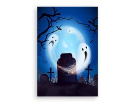 Painel De Festa Vertical 1,50 x 2,20 - Halloween Cemitério com Fantasmas 025 Painel De Festa Vertical 1,50 x 2,20 - Halloween Cemitério com Fantasmas 025