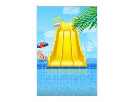 Painel De Festa Vertical 1,50 x 2,20 - Pool Party Piscina Tobogã Amarelo 006