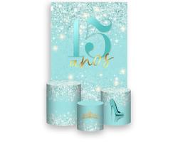 Painel De Festa Vertical 1,50 x 2,20 + Trio De Capas Cilindro - 15 Anos Efeito Glitter 024