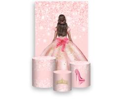 Painel De Festa Vertical 1,50 x 2,20 + Trio De Capas Cilindro - 15 Anos Rosa Efeito Glitter 216