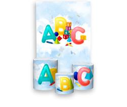 Painel De Festa Vertical 1,50 x 2,20 + Trio De Capas Cilindro - ABC com Números 002