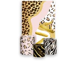 Painel De Festa Vertical 1,50 x 2,20 + Trio De Capas Cilindro - Animal Print Gold 026 Painel De Festa Vertical 1,50 x 2,20 + Trio De Capas Cilindro - Animal Print Gold 026