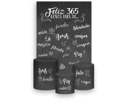 Painel De Festa Vertical 1,50 x 2,20 + Trio De Capas Cilindro - Ano Novo Chalkboard 365 Dias 002