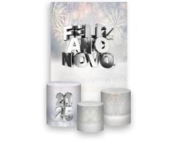 Painel De Festa Vertical 1,50 x 2,20 + Trio De Capas Cilindro - Ano Novo Tons de Prata 020 Painel De Festa Vertical 1,50 x 2,20 + Trio De Capas Cilindro - Ano Novo Tons de Prata 020