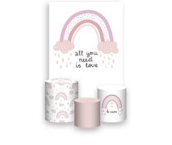 Painel De Festa Vertical 1,50 x 2,20 + Trio De Capas Cilindro - Arco-Íris Boho Cute 003