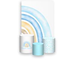 Painel De Festa Vertical 1,50 x 2,20 + Trio De Capas Cilindro - Arcos Tons Azul 023