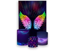 Painel De Festa Vertical 1,50 x 2,20 + Trio De Capas Cilindro - Asas Colorida Efeito Neon 014