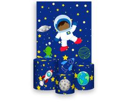 Painel De Festa Vertical 1,50 x 2,20 + Trio De Capas Cilindro - Astronauta na Galáxia Azul 004