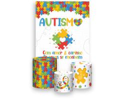 Painel De Festa Vertical 1,50 x 2,20 + Trio De Capas Cilindro - Autismo Quebra Cabeça Colorido 001