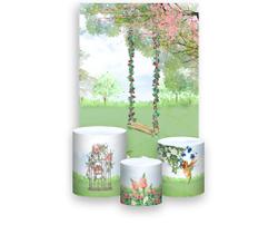 Painel De Festa Vertical 1,50 x 2,20 + Trio De Capas Cilindro - Balanço Jardim Floirido 015