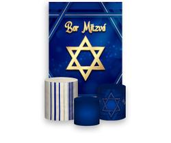 Painel De Festa Vertical 1,50 x 2,20 + Trio De Capas Cilindro - Bar Mitzvá Azul e Dourado 050 Painel De Festa Vertical 1,50 x 2,20 + Trio De Capas Cilindro - Bar Mitzvá Azul e Dourado 050