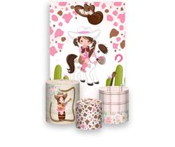 Painel De Festa Vertical 1,50 x 2,20 + Trio De Capas Cilindro - Boiadeira e Cavalo 031