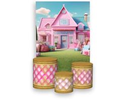 Painel De Festa Vertical 1,50 x 2,20 + Trio De Capas Cilindro - Boneca Rosa Fashion Casa com Bagagens 009 Painel De Festa Vertical 1,50 x 2,20 + Trio De Capas Cilindro - Boneca Rosa Fashion Casa com Bagagens 009