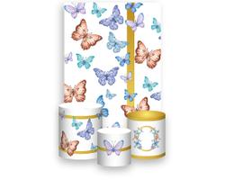 Painel De Festa Vertical 1,50 x 2,20 + Trio De Capas Cilindro - Borboleta Coloridas Efeito Glitter Dourado 017