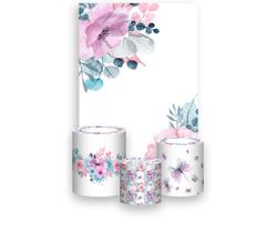 Painel De Festa Vertical 1,50 x 2,20 + Trio De Capas Cilindro - Borboletas e Flores 003 Painel De Festa Vertical 1,50 x 2,20 + Trio De Capas Cilindro - Borboletas e Flores 003