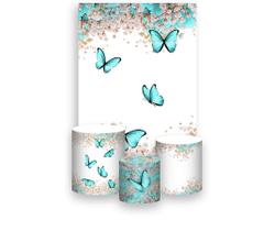 Painel De Festa Vertical 1,50 x 2,20 + Trio De Capas Cilindro - Borboletas Floral 032 Painel De Festa Vertical 1,50 x 2,20 + Trio De Capas Cilindro - Borboletas Floral 032