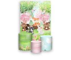 Painel De Festa Vertical 1,50 x 2,20, Trio De Capas Cilindro, Bosque Animais Fofinhos 018 Painel De Festa Vertical 1,50 x 2,20, Trio De Capas Cilindro, Bosque Animais Fofinhos 018