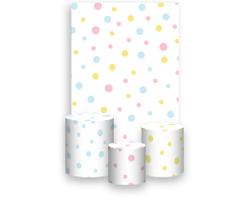 Painel De Festa Vertical 1,50 x 2,20 + Trio De Capas Cilindro - Branco com Poás Coloridas 002 Painel De Festa Vertical 1,50 x 2,20 + Trio De Capas Cilindro - Branco com Poás Coloridas 002