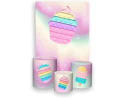 Painel De Festa Vertical 1,50 x 2,20 + Trio De Capas Cilindro - Brinquedo Push Pop It Candy 001